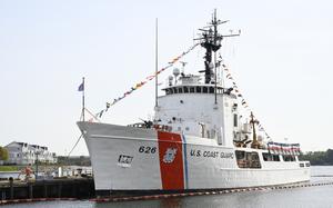 The Coast Guard Cutter Dependable sits moored to the pier during a Heritage Recognition Ceremony in Virginia Beach, Virginia, April 9, 2024. The Heritage Recognition Ceremony celebrated the Dependable, its current and past crew members,  and its accomplishments, before it was placed in commission, special status. (U.S. Coast Guard photo by Senior Chief Petty Officer Nick Ameen)