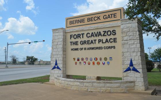 Entrance to Fort Cavazos, Texas, which has been under increased scrutiny since 2020 when Spc. Vanessa Guillen was killed on the base by a fellow soldier. Her family said she was sexually assaulted prior to her death, which led to several investigations reviewing the command climate and culture of the base, as well as officials handling of sexual-assault allegations and the professionalism of criminal investigators.