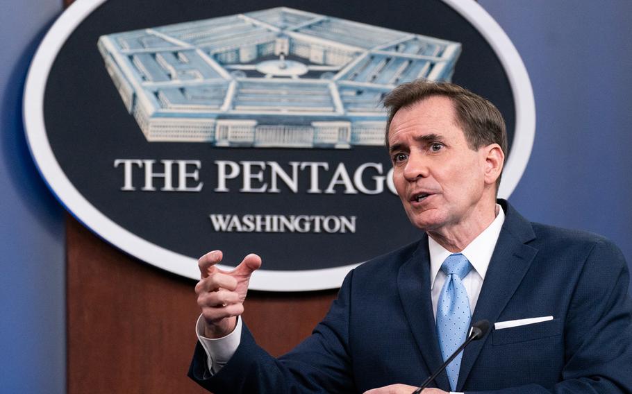 Pentagon spokesman John Kirby speaks during a media briefing at the Pentagon, Tuesday, Jan. 4, 2022, in Washington. 