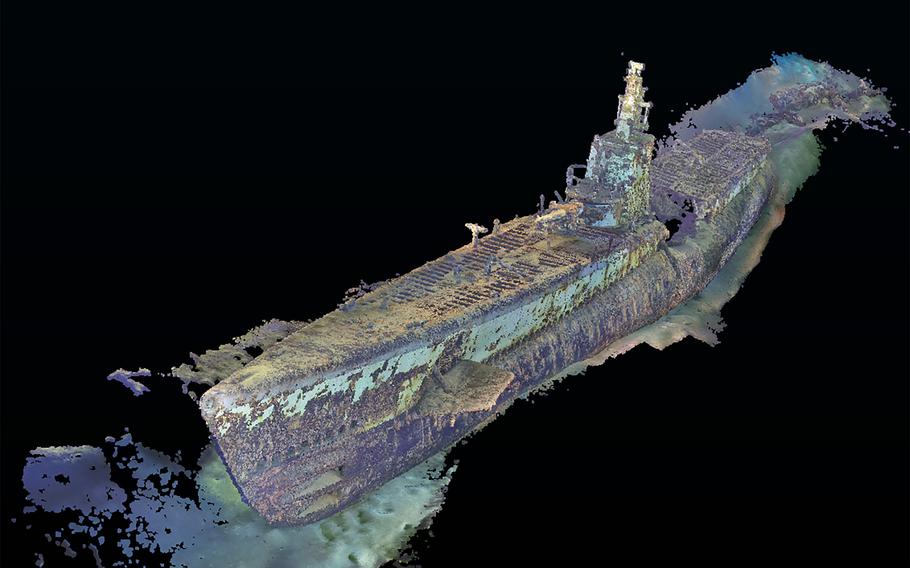 A multidimensional photogrammetry model created by The Lost 52 Project shows the wreck of the USS Harder off the coast of the Philippines, where it was recently found by the project. 