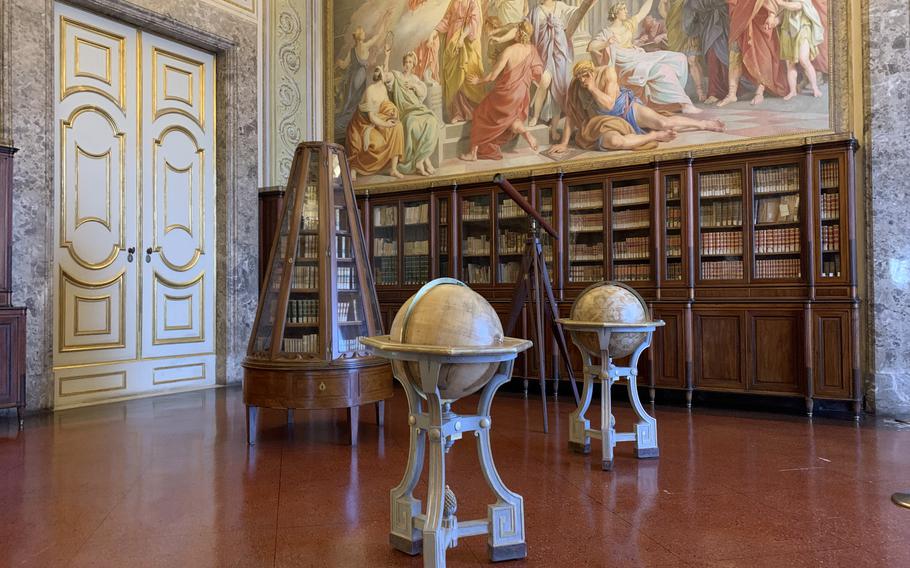 The Palatine Library at the Royal Palace of Caserta near Naples, Italy, spans three rooms and includes more than 14,000 books, manuscripts and documents.  