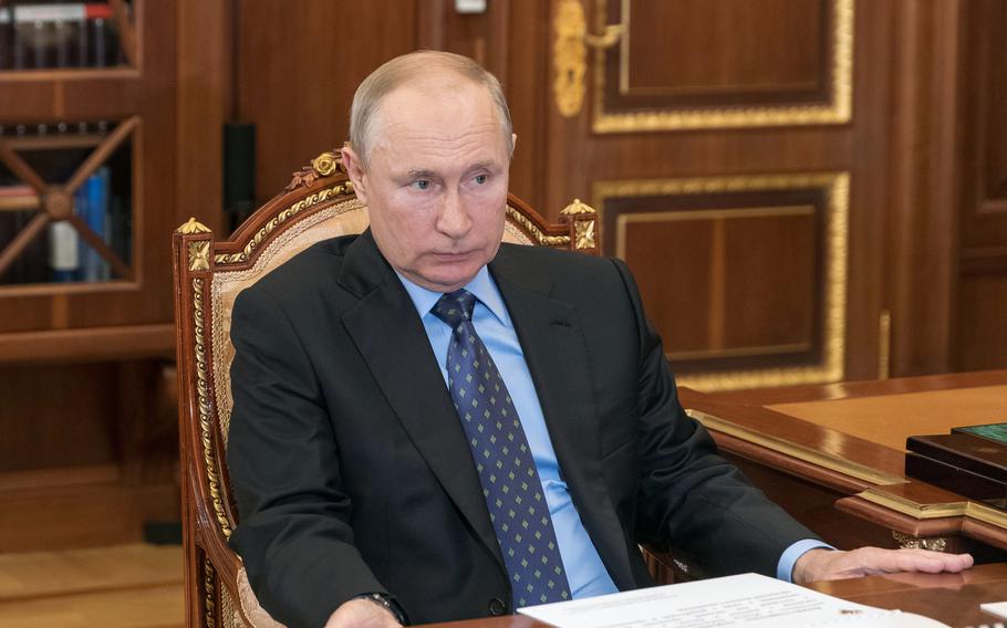 Russia's President Vladimir Putin during a June 7, 2021, meeting at the Kremlin in Moscow. 