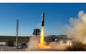 A Blue Shepard New Shepard launch on the NS-20 mission takes six passengers into space from West Texas on Thursday, March 31, 2022. (Blue Origin/TNS)