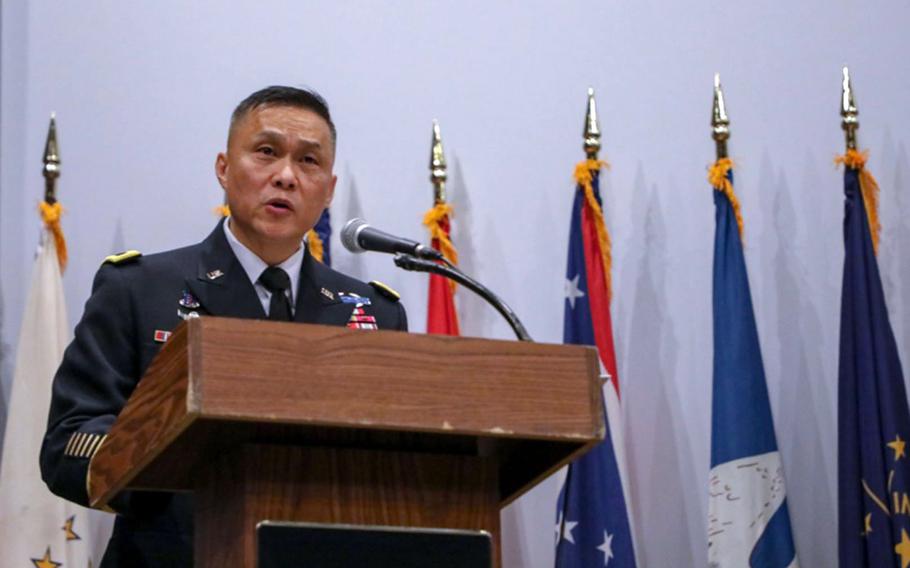 Maj. Gen. Viet Luong, commander of U.S. Army Japan, shares his family's story at an immigration and naturalization ceremony in 2018.  