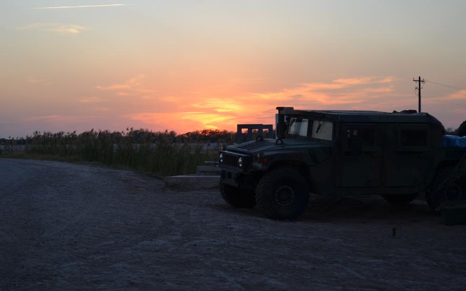 A Texas National Guard observation post is set up along a road in Mission, Texas, on Jan. 19, 2022.