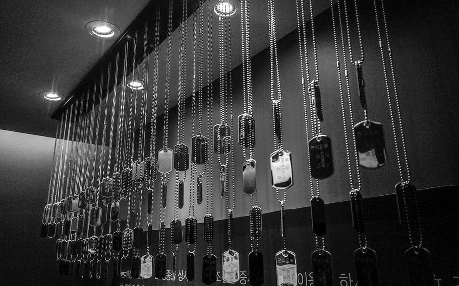 The fallen ROKS Cheonan sailors’ ID tags and names are displayed inside a memorial at 2nd Fleet Command headquarters n Pyeongtaek, South Korea.