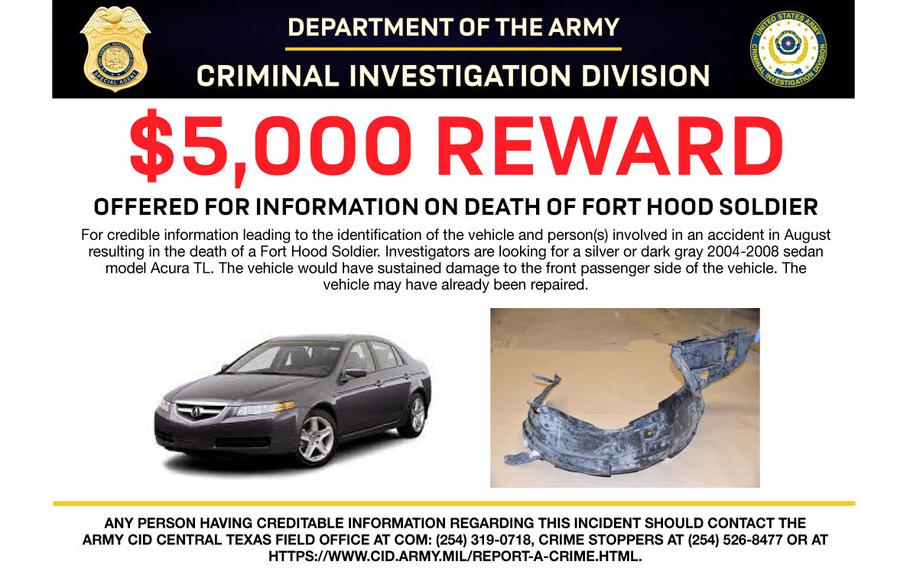 The Army Criminal Investigation Division is offering a $5,000 reward to help identify who was involved in an August hit-and-run accident that killed 23-year-old Sgt. Jesse Cruz, a soldier assigned to Fort Hood, Texas.