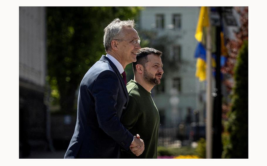 Ukraine’s President Volodymyr Zelenskyy and NATO Secretary-General Jens Stoltenberg attend a press conference, amid Russia’s attack on Ukraine,  in Kyiv, Ukraine, April 29, 2024. 