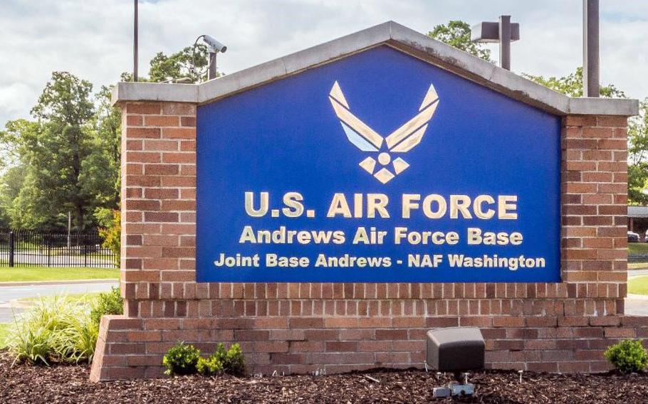 Air Force security arrested an intruder at Joint Base Andrews, Md., after a resident discharged a firearm Monday morning, according to an Air Force press release that day.