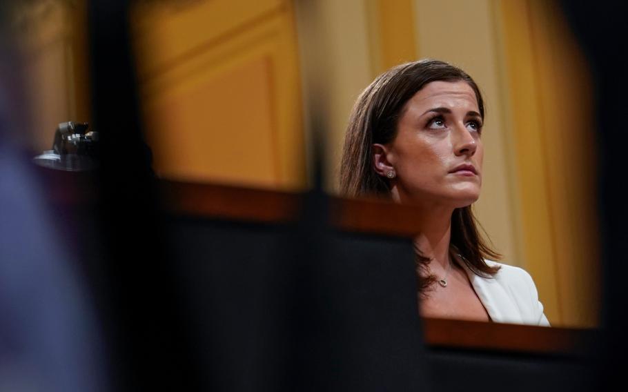 Cassidy Hutchinson, who was an assistant to then-White House Chief of Staff Mark Meadows, testifies before the House Jan. 6 committee on June 28, 2022. 