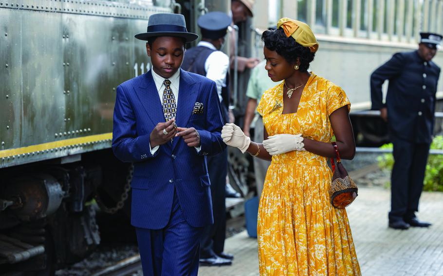 Jalyn Hall, left, plays Emmett Till and Danielle Deadwyler as Mamie Till-Mobley in “Till.” 