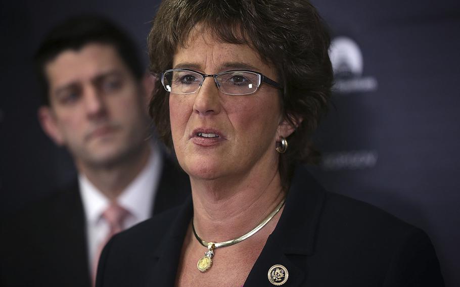 U.S. Rep. Jackie Walorski, R-Ind., speaks during a Feb. 24, 2016, meeting on Capitol Hill in Washington, D.C. Walorski died in a car crash on Aug. 3, 2022.