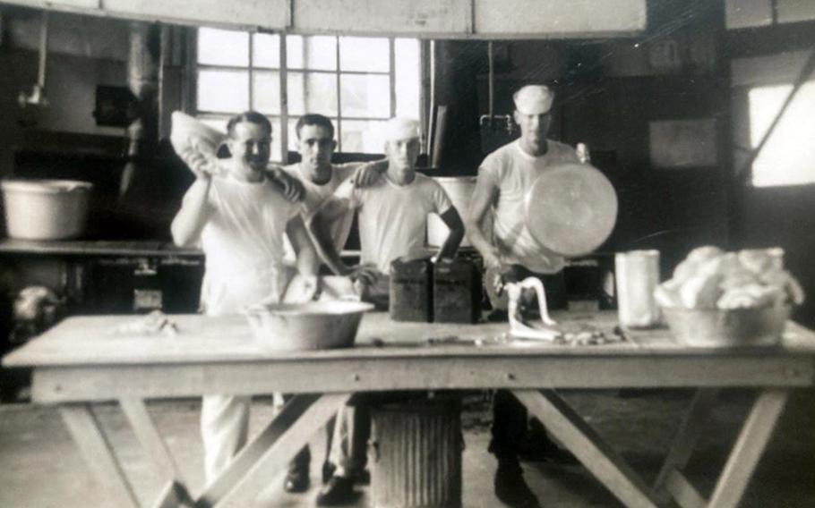 American soldiers pose while preparing food in this undated image from the Korean War. 