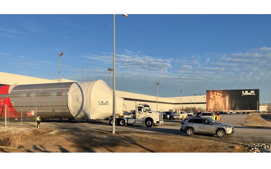 United Launch Alliance’s big new Vulcan rocket rolled out of the Decatur, Ala., plant bound for a barge ride down the Tennessee and Mississippi rivers and eventually to Cape Canaveral, Fla., for ground tests and launch later this year.