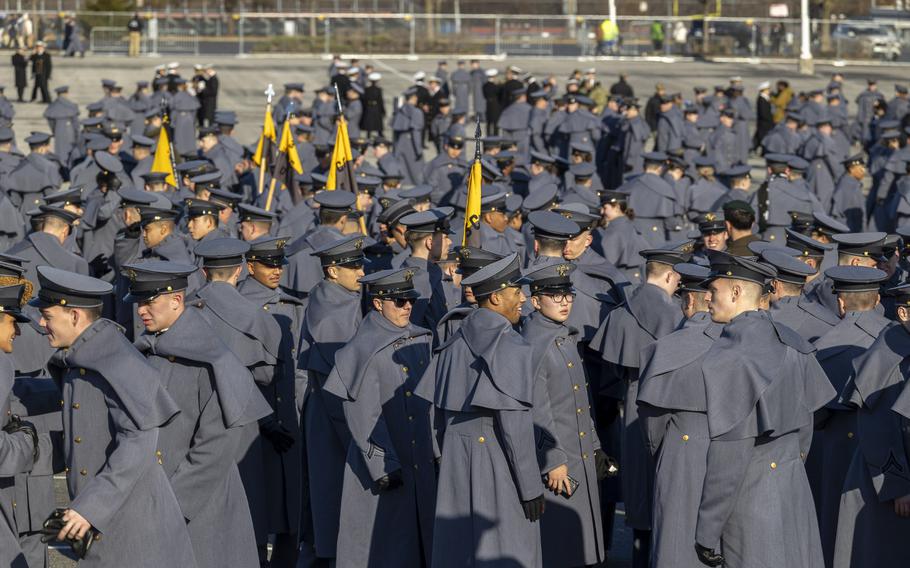 Cadets prepare to enter the stadium.