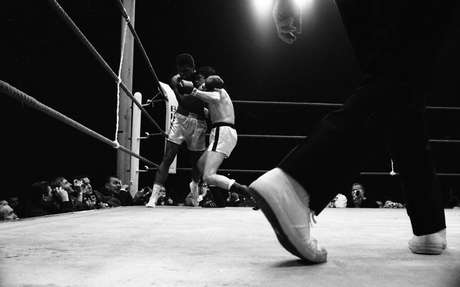 European champion Karl Mildenberger of Germany goes down after a crisp left hook to the jaw from defending world heavyweight champion Muhammad Ali. The drop came in the eighth round of a scheduled 15-round title bout in Frankfurt, Germany, on Sept. 10, 1966. 