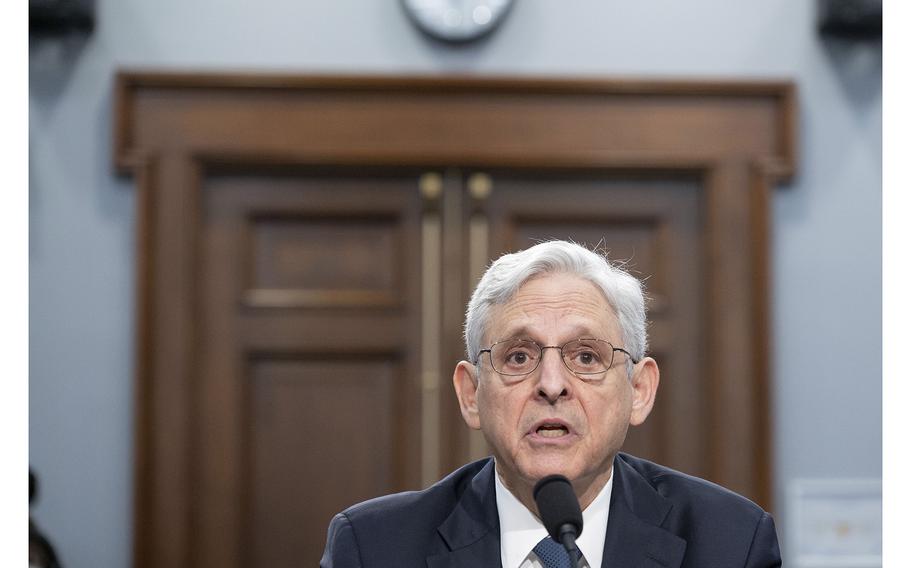Attorney General Merrick Garland testifies before the House Committee on Appropriations, Subcommittee on Commerce, Justice, Science, and Related Agencies budget hearing on Capitol Hill, on April 15, 2024, in Washington.