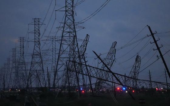 Transmission power lines down in Cypress, Texas, after severe storms on May 16, 2024.