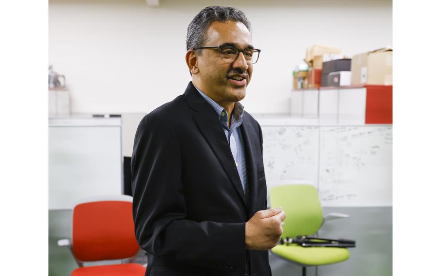 Dr. Balakrishnan Prabhakaran, assistant professor at UT-Dallas talks about a new therapy, called Mr. MAPP (Mixed reality system for Managing Phantom Pain) at University of Texas at Dallas in Richardson on Monday, Nov. 28, 2022. The therapy that helps the user by creating a virtual image of a their missing limb.