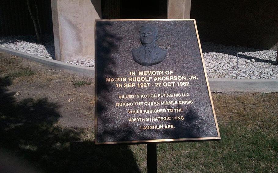 Maj. Rudolf Anderson is remembered with a small plaque at Laughlin Air Force Base in Texas.
