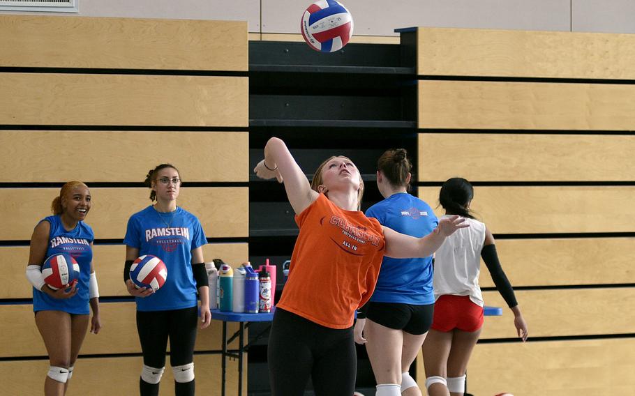 Spangdahlem freshman Isabella Ashley serves.
