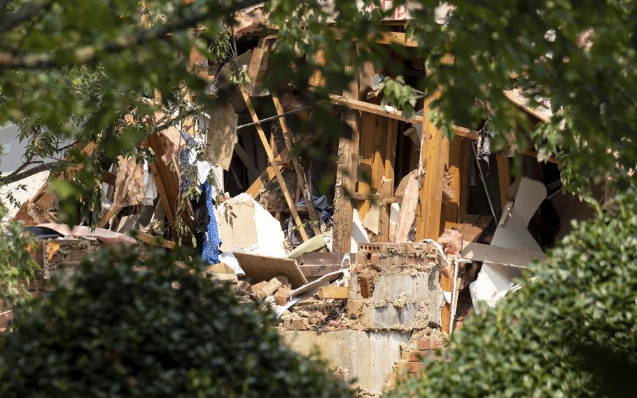 Damage to an apartment building is seen following an explosion Sunday, Sept. 12, 2021, in Dunwoody, Ga., just outside of Atlanta.