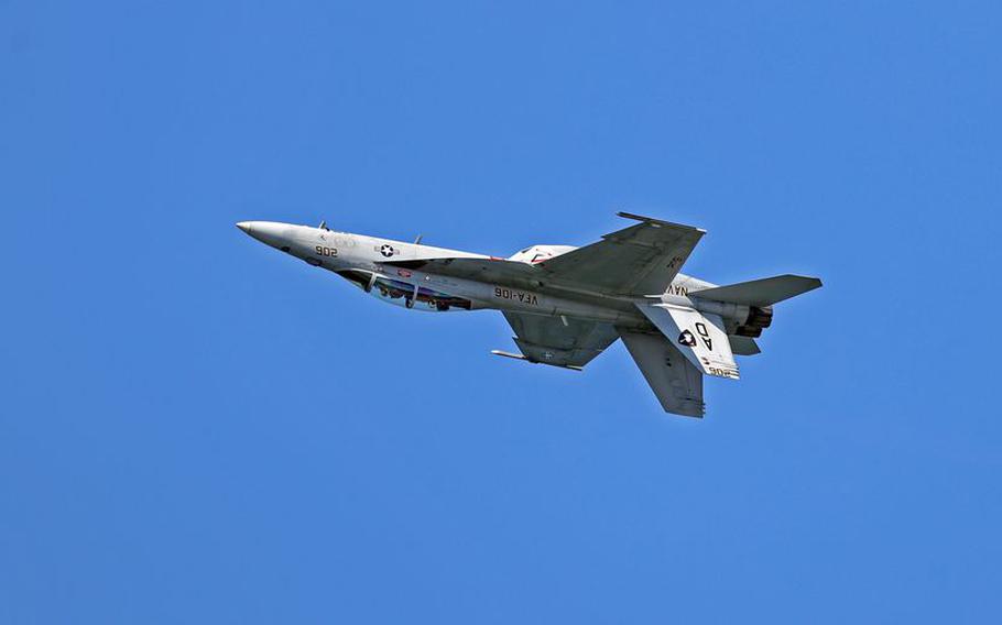 An F/A-18 Super Hornet performs at the  Cleveland National Air Show. The Cleveland National Air Show takes place Labor Day weekend at Burke Lakefront Airport.