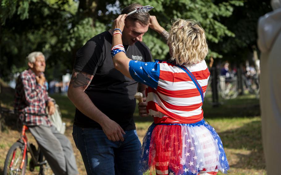 Americans get into the Independence Day spirit at the inaugural Polish-American Freedom Fest, held at Powidz Lake, Poland, July 4, 2024. This inaugural freedom fest celebrates not only the independence of the United States but also the enduring friendship between Poland and America that stretches back hundreds of years and strengthens every day.  