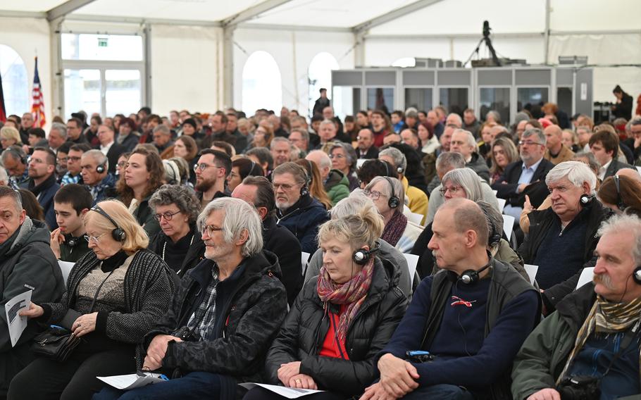 About 500 people from all over the world attend a ceremony in the German state of Bavaria on April 21, 2024, to mark the 79th anniversary of the liberation of the Flossenbürg concentration camp.