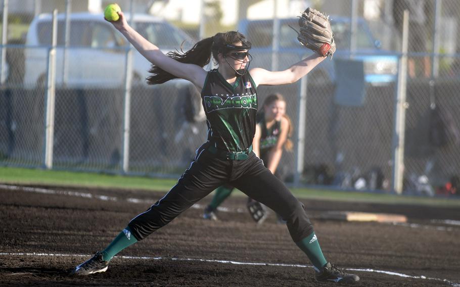 Right-hander Landry Murray is part of a rebuilding Kubasaki softball team with predominantly freshmen, but youngsters who are not new to the game.