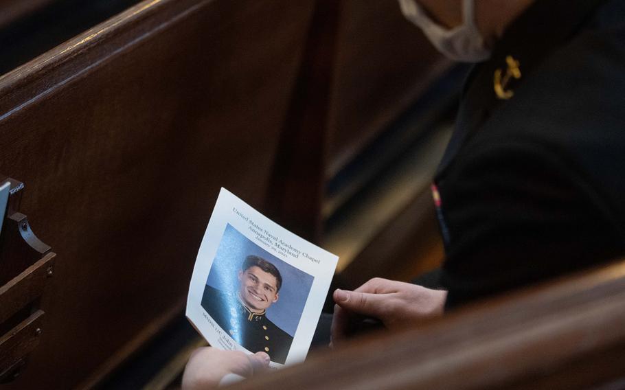 A service was held for midshipman John Johnson at the Naval Academy in January 2020.