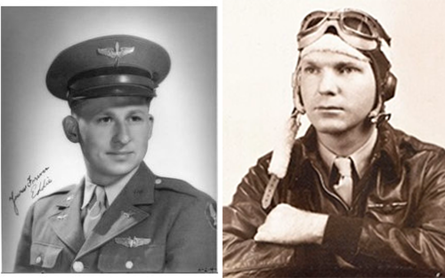 Two World War II soldiers in uniform.