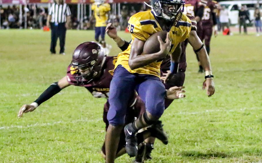 Robert Ellis scored the lone touchdown for Guam High, an 11-yard pass from Aaron Johnson.