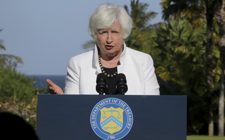 U.S. Treasury Secretary Janet Yellen speaks during a news conference in Nusa Dua, Bali, Indonesia on Thursday, July 14, 2022. Yellen and other top financial officials of the Group of 20 rich and industrial nations are gathering in the Indonesian island of Bali for meetings that begin Friday.