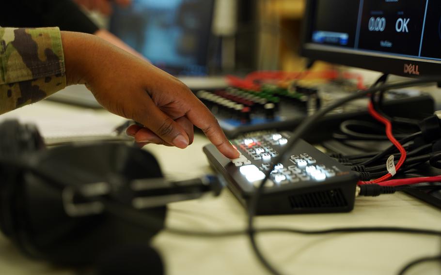 A service member at the AFN Atlantic Regional Media Center participates in broadcast training at Sembach, Germany, Oct. 22, 2021. AFN is expected to launch a new streaming application for overseas service members later this year.