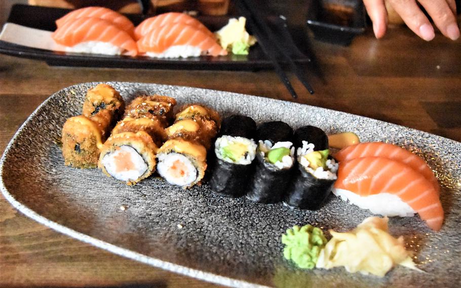 The salmon nigiri and assorted rolls at Yedo in Homburg, Germany, on May 17, 2023.