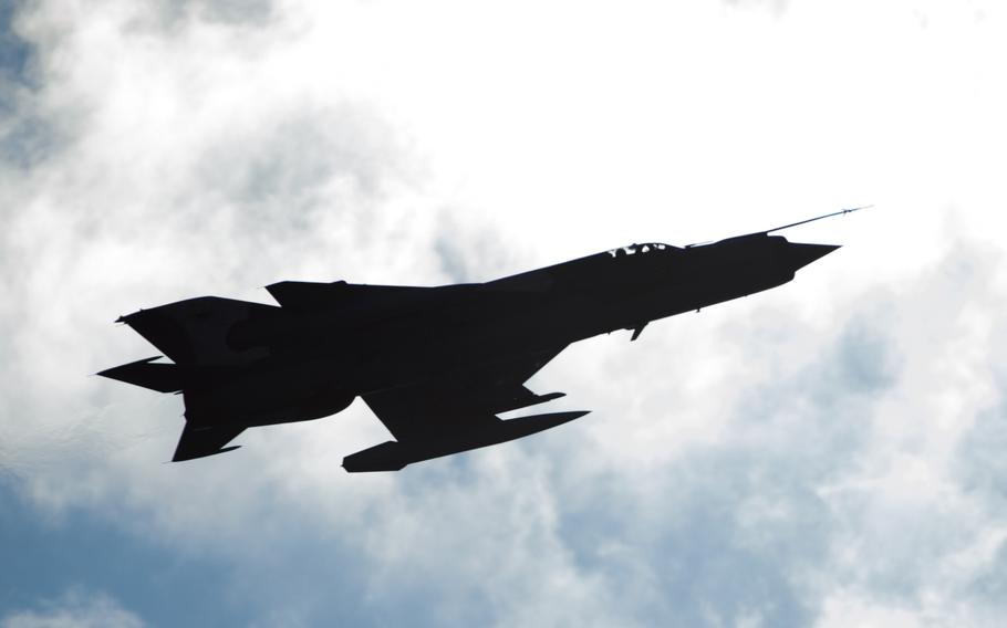 A MiG-21 conducts training at Campia Turzii, Romania.