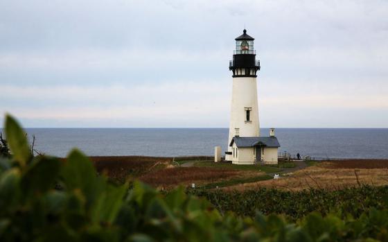 The Yaquina Head Lighthouse in fall, at the Yaquina Head Outstanding Natural Area in Newport.