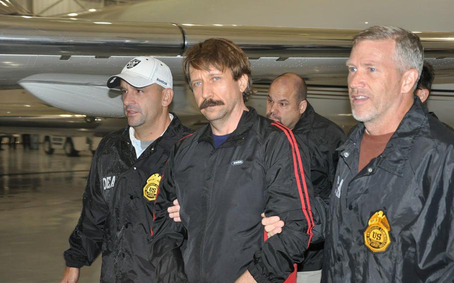 Former Soviet military officer and arms trafficking suspect Viktor Bout deplanes after arriving at Westchester County Airport November 16, 2010 in White Plains, New York. The Kremlin has long pushed for Bout’s release, calling his conviction “unlawful.”
