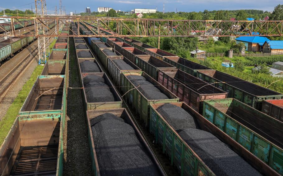 Coal in freight wagons ahead of shipping at Tomusinskaya railway station near Mezhdurechensk, Russia, on July 19, 2021.