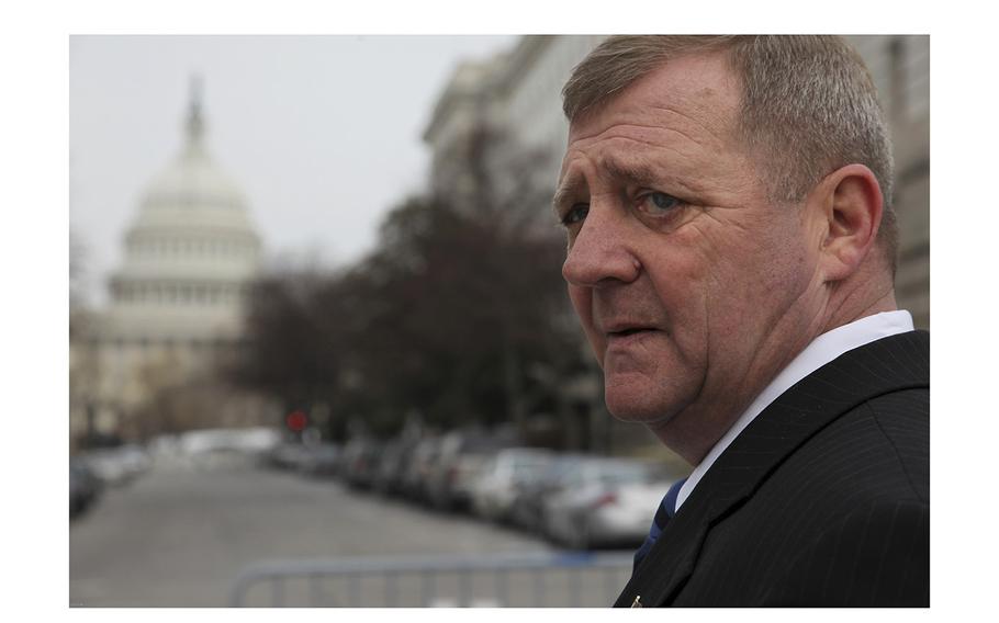 Retired Marine Master Sgt. Jerry Ensminger seen in Washington, D.C., with the U.S. Capitol in the background.