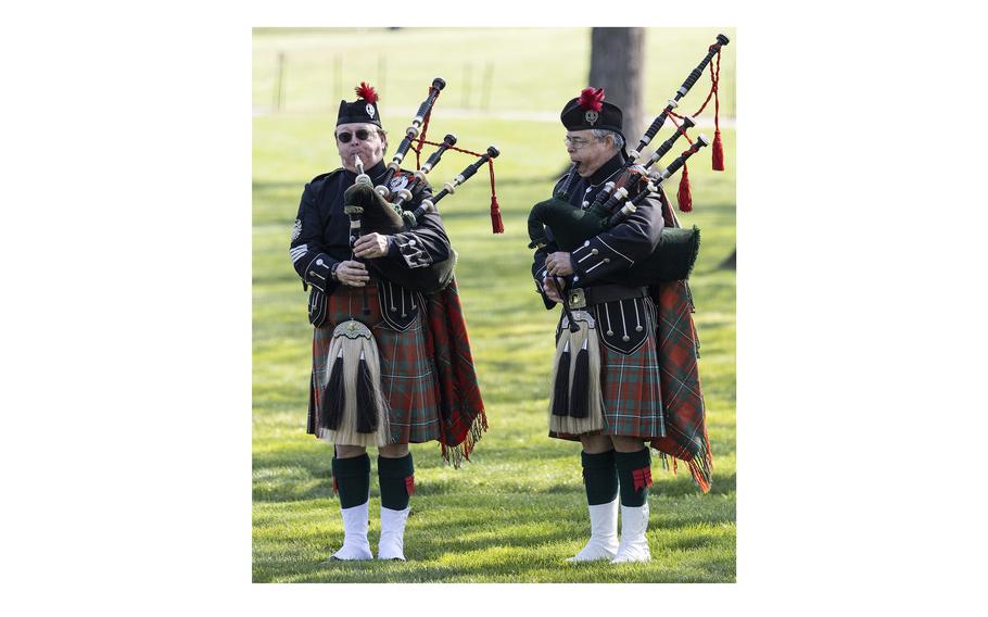 Bagpipers play during a National Vietnam War Veterans Day ceremony in Washington, D.C., March 29, 2024.