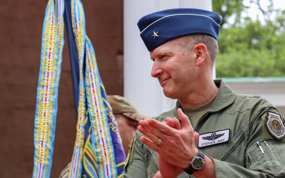 Then-Brig. Gen. Stephen F. Jost takes command of Joint Enabling Capabilities Command at Naval Station Norfolk, Va., on May 23, 2022.