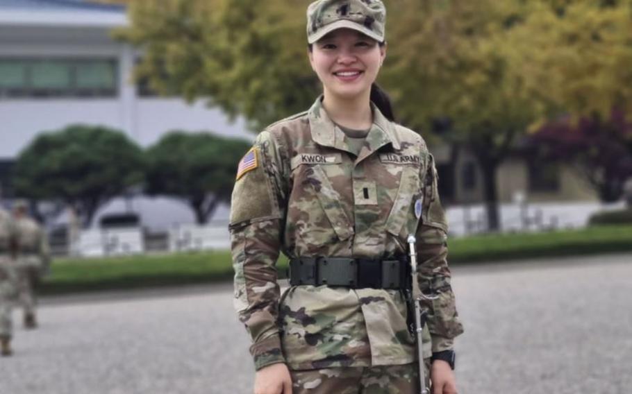 Army 1st Lt. Kirsten Kwon, 28, is the executive officer of the U.N. Command Honor Guard Company, roughly 50 service members who carry out the command’s ceremonies and provide security for high-ranking officers.