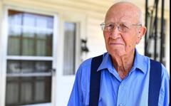 Bradford Freeman, a World War II veteran who was the last living member of the famed “Band of Brothers” company, is shown on his porch Sept. 3, 2020, in Mississippi. Freeman  died on Sunday, July 3, 2022 at age 97.