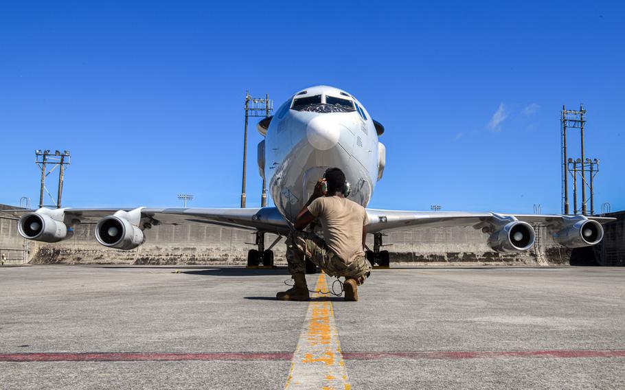 An E-3 Sentry assigned to the 961st Airborne Air Control Squadron operates at Kadena Air Base, Okinawa, June 24, 2022. 
