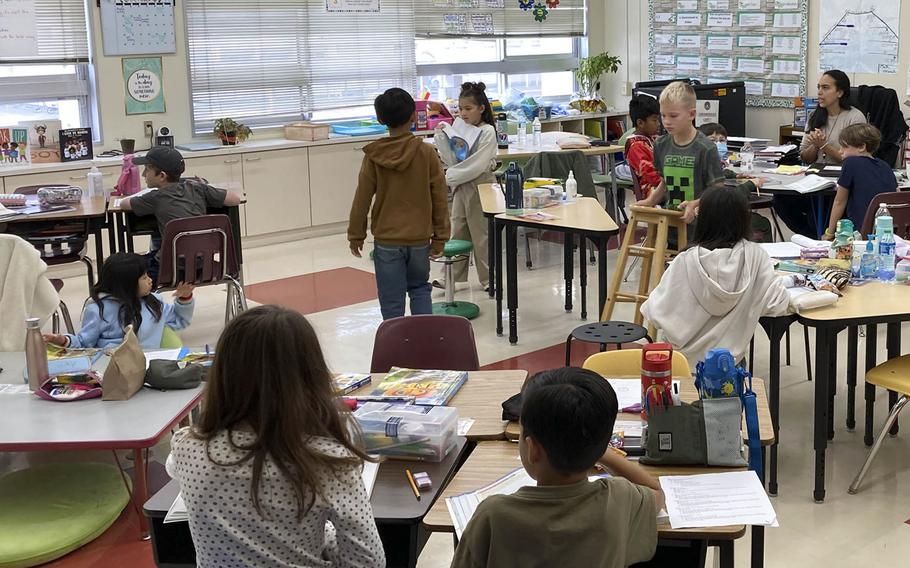 Fourth-graders attend class at Shirley Lanham Elementary School at Naval Air Facility Atsugi, Japan, Wednesday, Oct. 19, 2022.