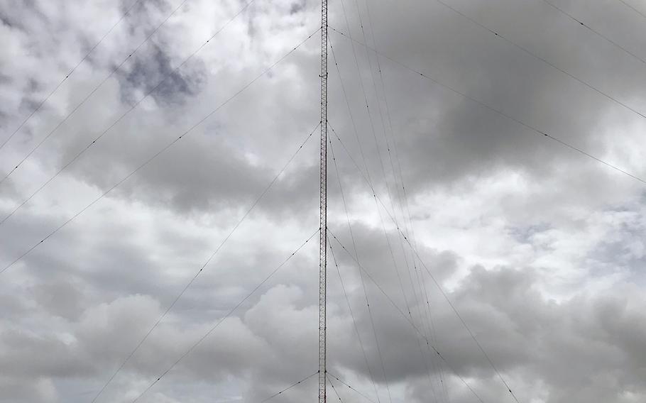 American Forces Network’s AM radio tower, along the northern fence line of Camp Kinser, Okinawa, is pictured Wednesday, July 26, 2023. 