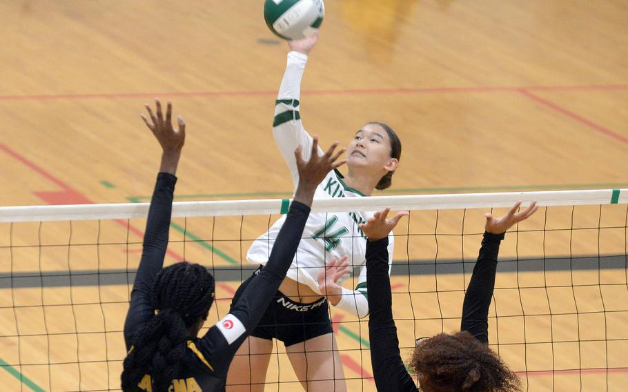 Sophomore Yuri Biggins had 13 kills and five aces to keep the Dragons in the match against Kadena.