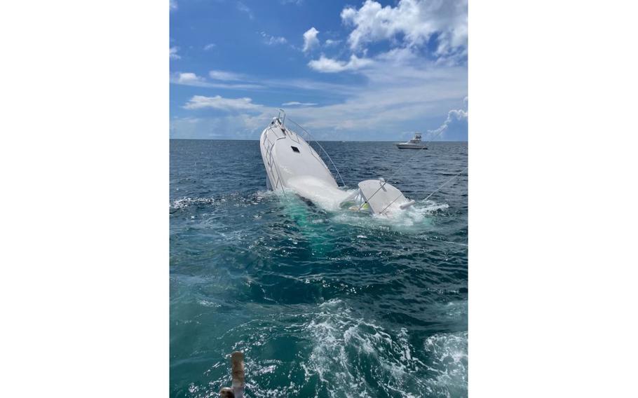 The Coast Guard rescued nine people after their vessel ran aground and started to take on water July 9, 2022, near Pensacola Pass, Fla. 